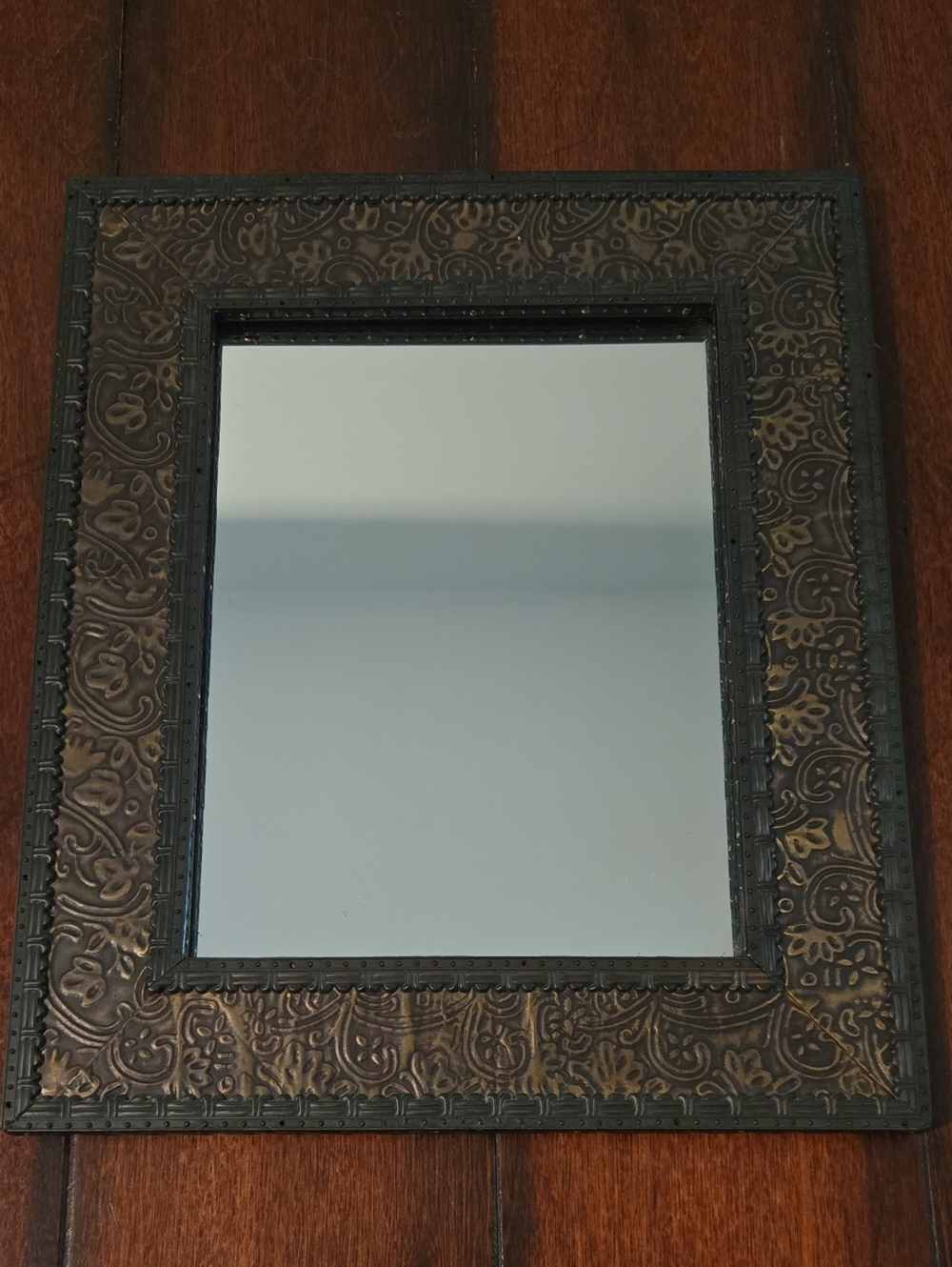 Ornate Embossed Metal Frame Mirror - Bronze and Black